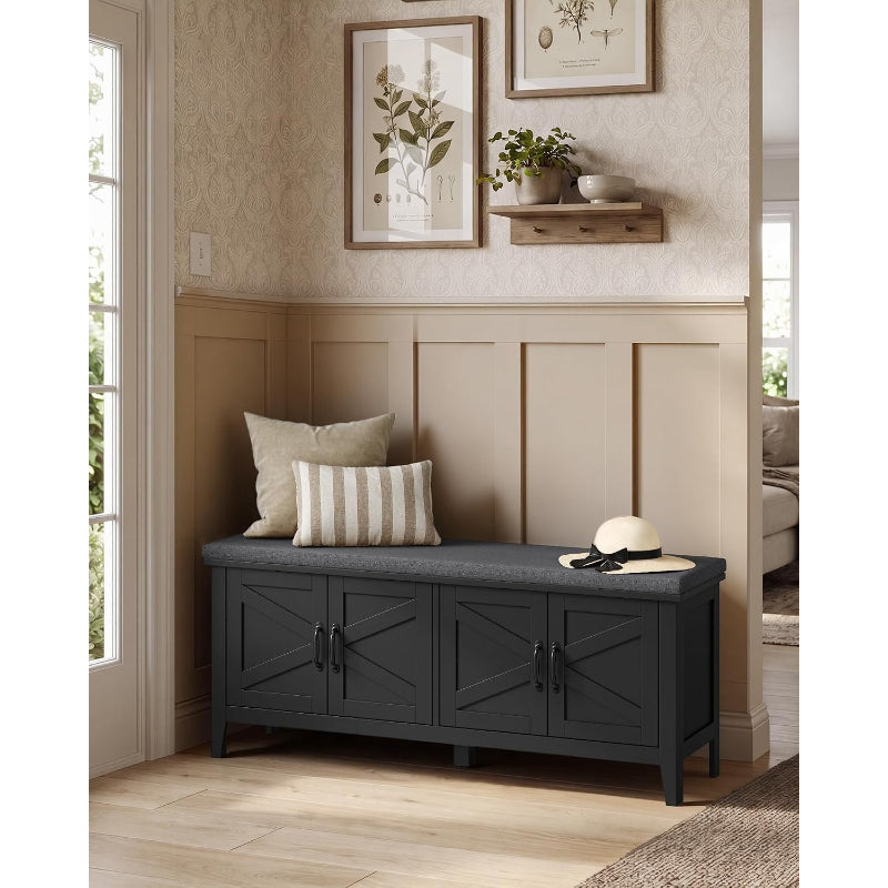 47.2" Farmhouse Entryway Shoe Bench with Cushion
