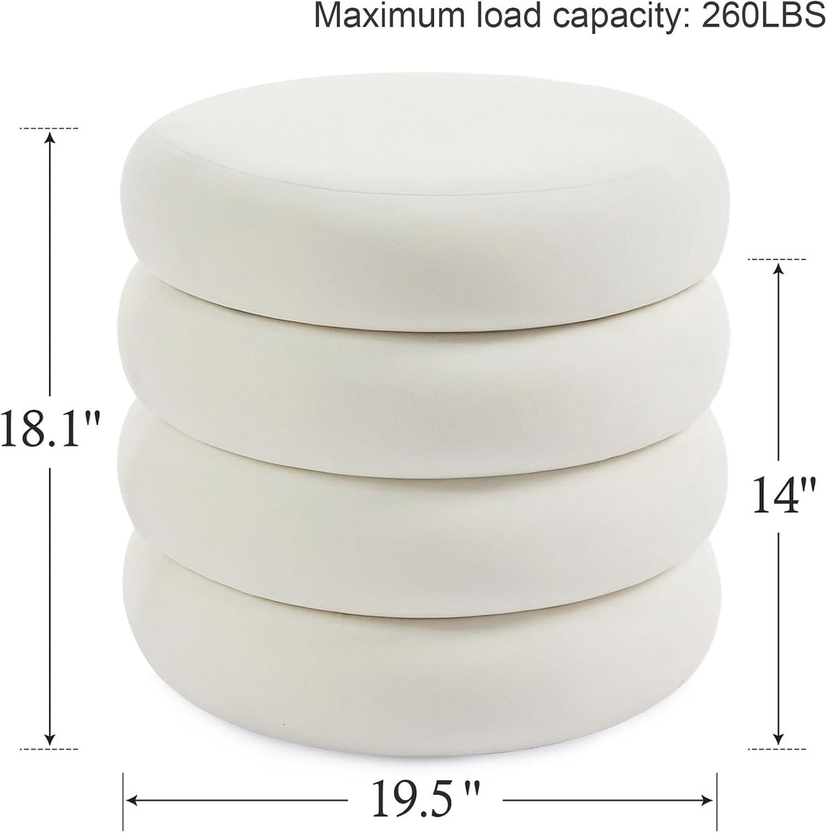 White Velvet Round Vanity Storage Ottoman