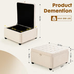 White 30" Square Storage Ottoman Coffee Table