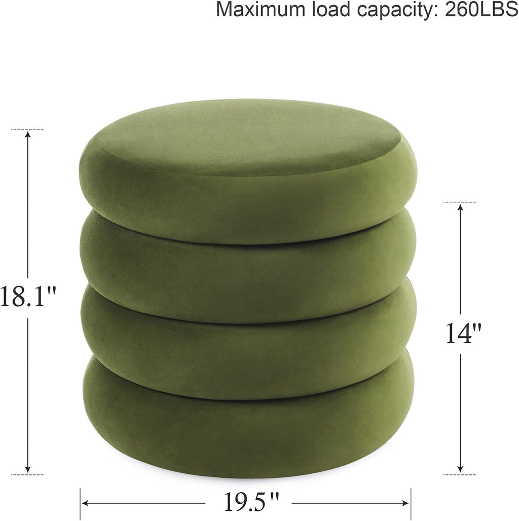 Round Velvet Storage Ottoman, Green
