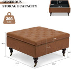 Large Square Leather Storage Ottoman