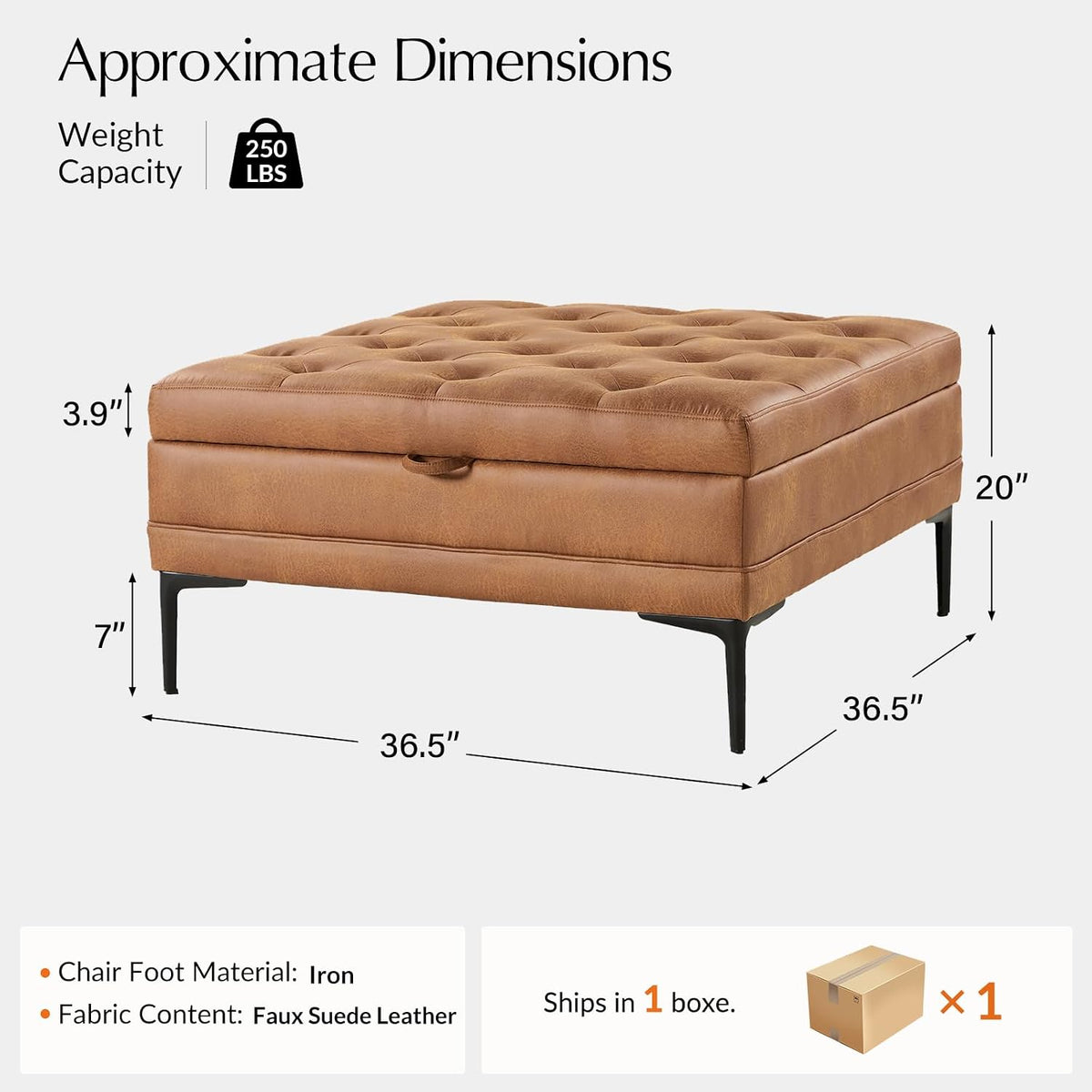 Camel Tufted Faux Leather Ottoman Bench