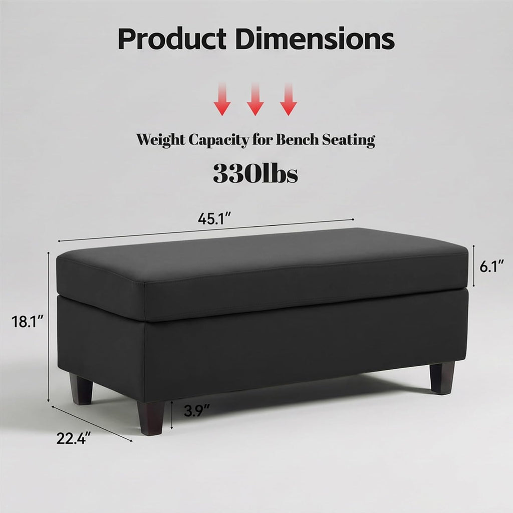 45" Leather Ottoman Bench with Reversible Wooden Tray