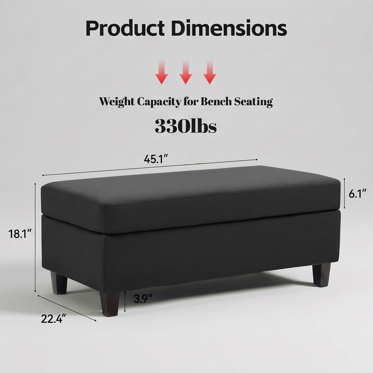 45" Leather Ottoman Bench with Reversible Wooden Tray