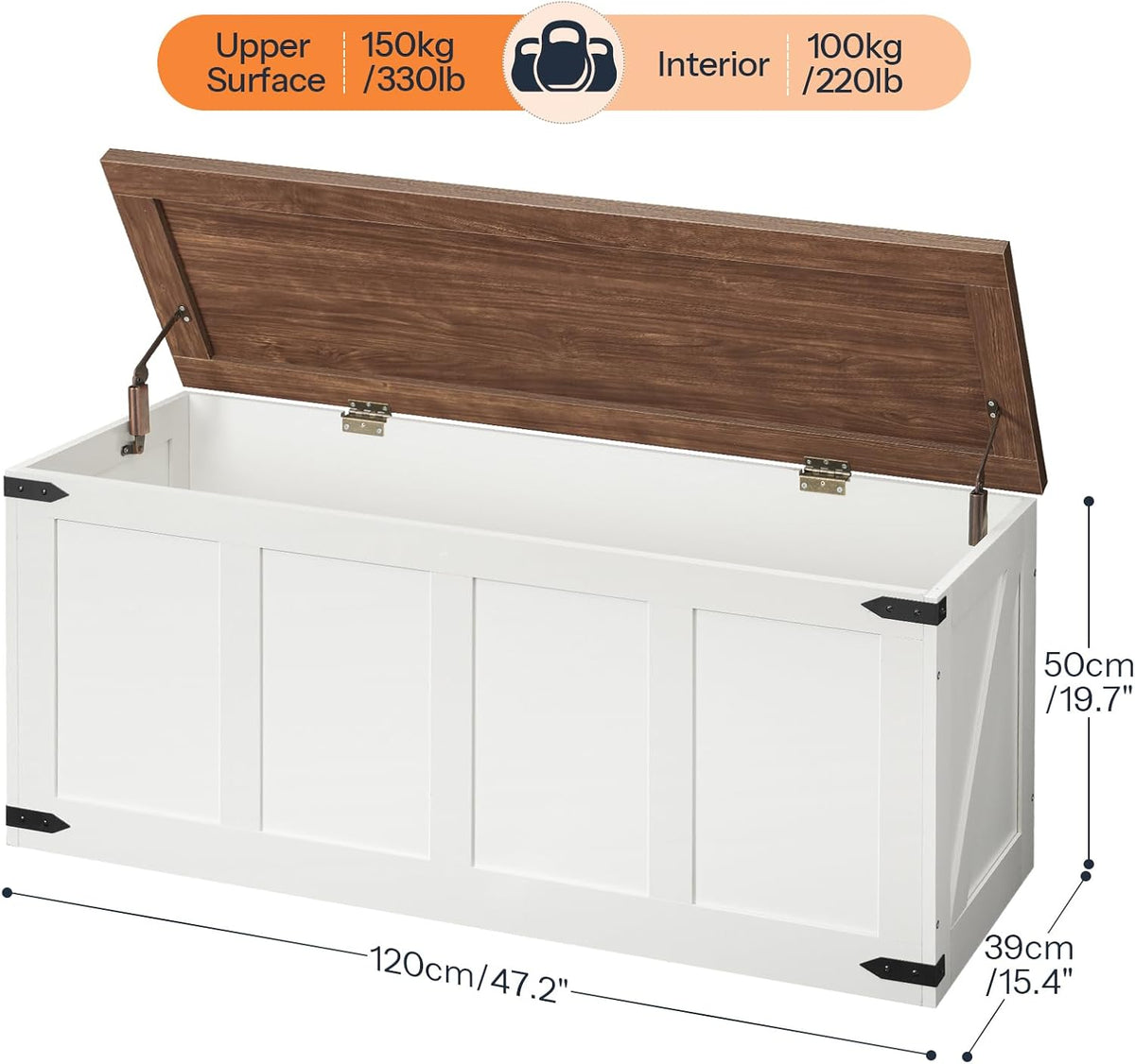 White‑Walnut Large Farmhouse Storage Chest Bench