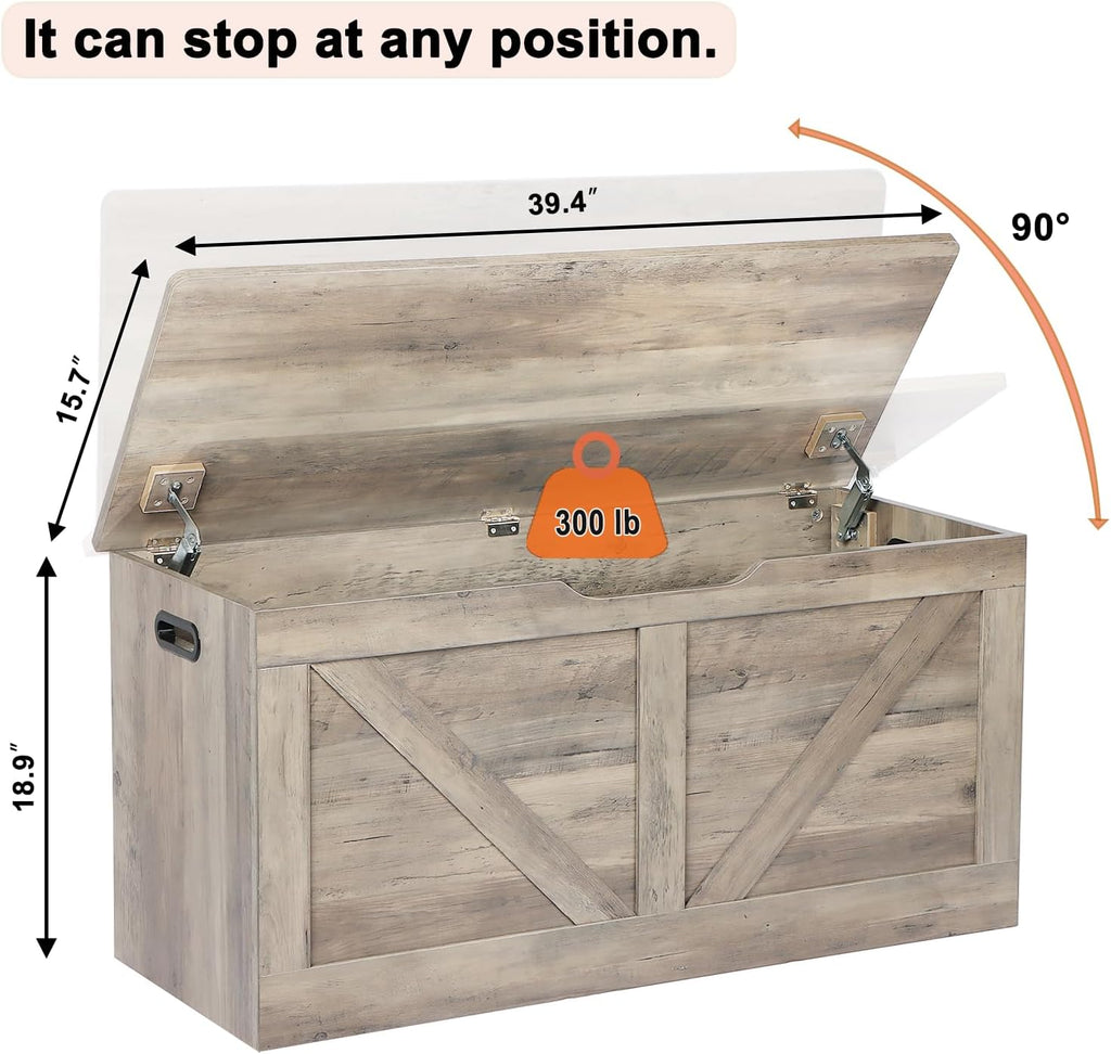 39.4" Wooden Large Storage Chest Bench