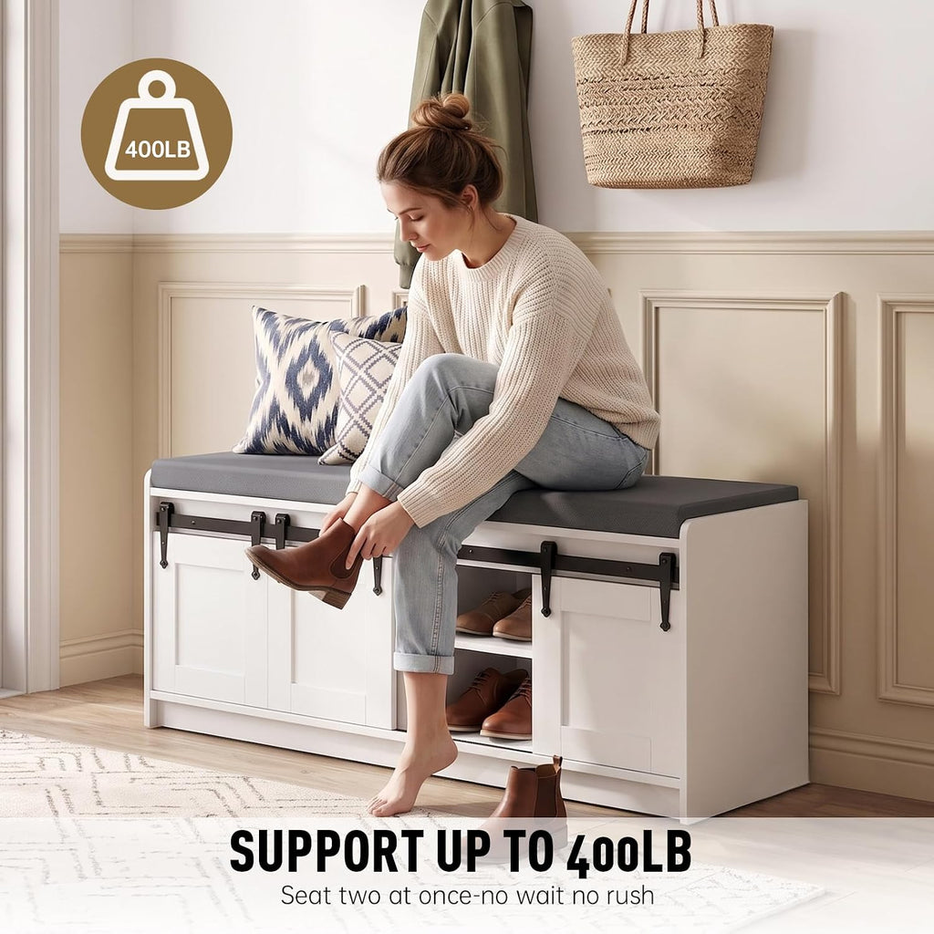 42" Farmhouse Entryway Shoe Bench with Cushion