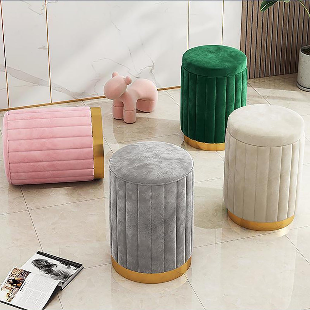 Round Tufted Wooden Storage Ottoman with Sponge