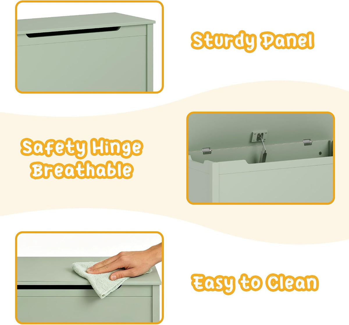 Sage Kids Wooden Toy Chest Bench with Safety Lid