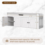 White 47.2" Entryway Shoe Bench with Side Shelves