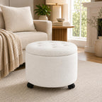 Round Storage Ottoman with Wheels, Dorm Footrest Stool