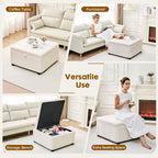 White 30" Square Storage Ottoman Coffee Table