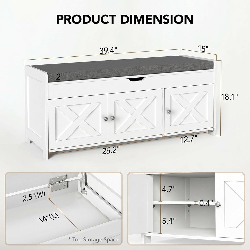 White Farmhouse Entryway Shoe Bench