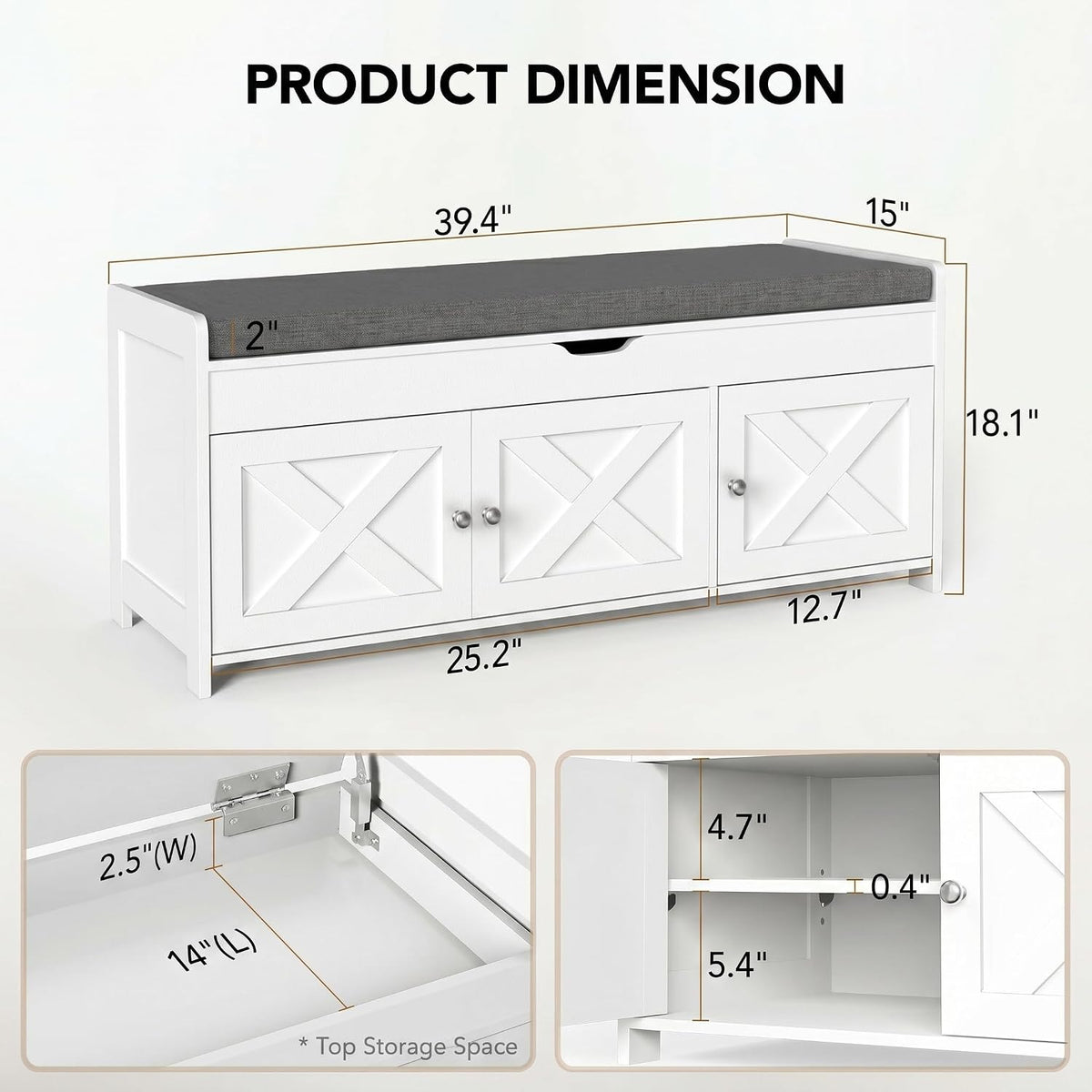 White Farmhouse Entryway Shoe Bench