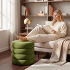 Round Velvet Storage Ottoman, Green