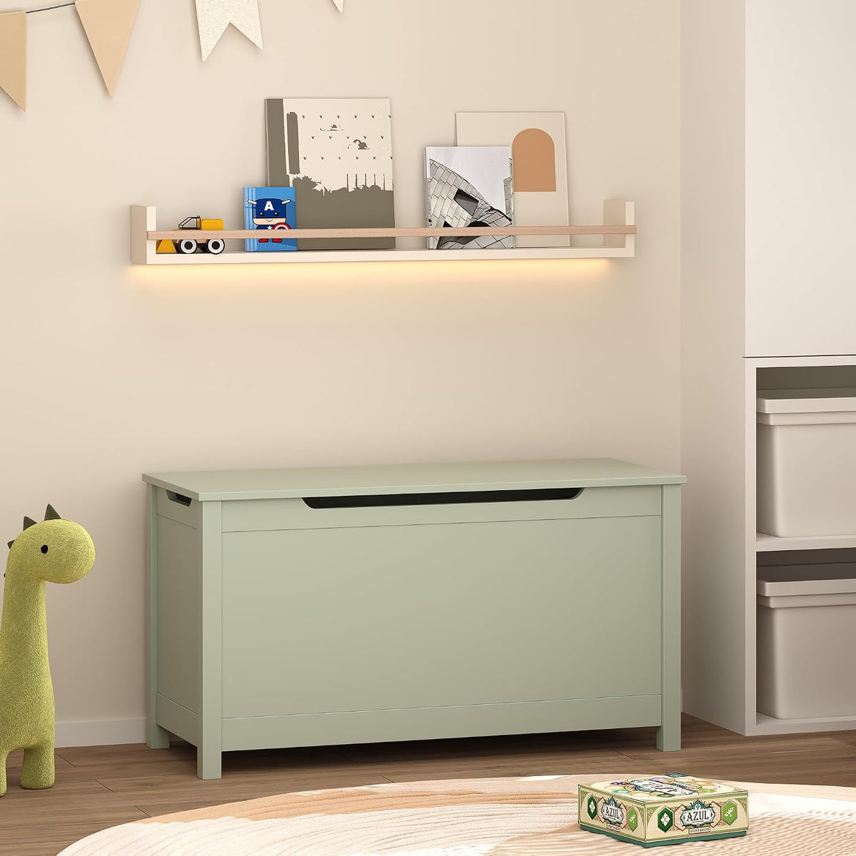 Sage Kids Wooden Toy Chest Bench with Safety Lid