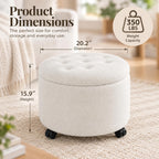 Round Storage Ottoman with Wheels, Dorm Footrest Stool
