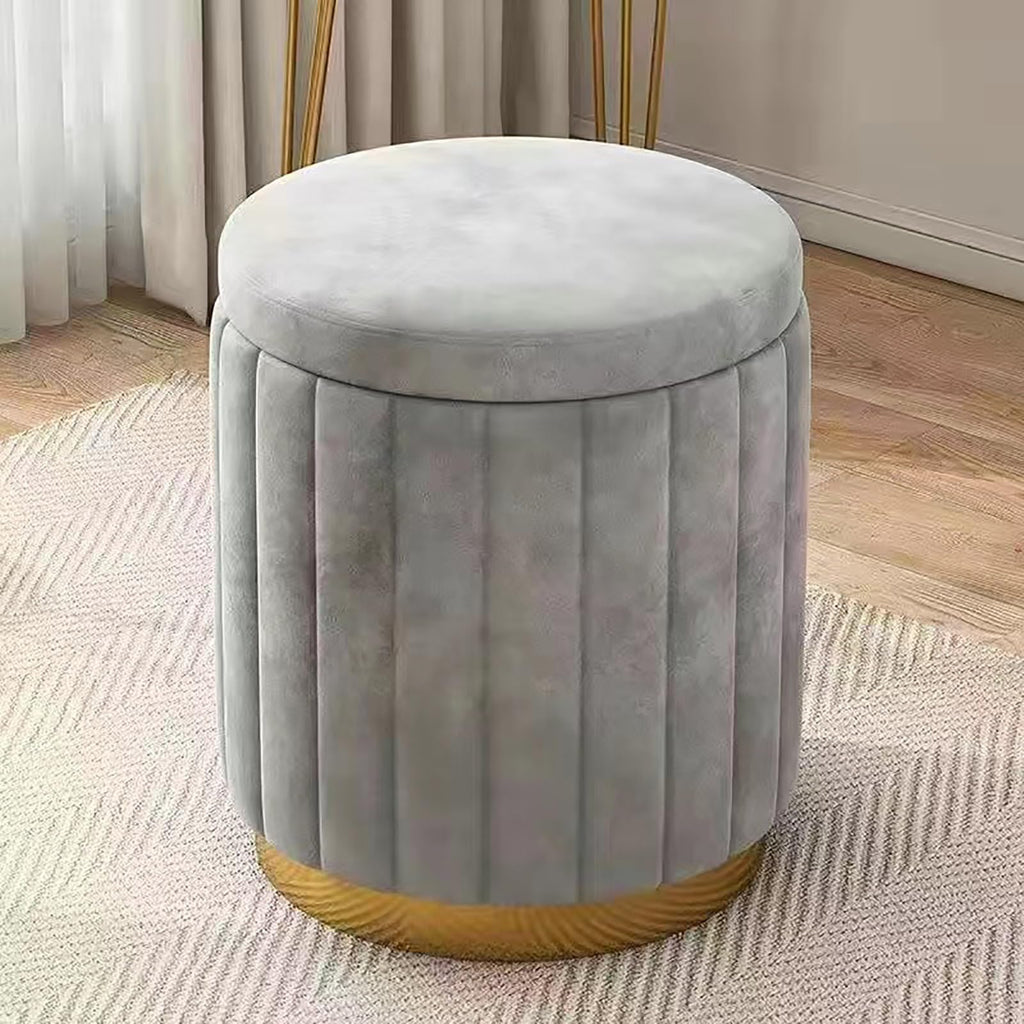 Round Tufted Wooden Storage Ottoman with Sponge