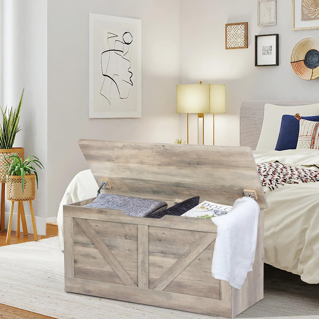 39.4" Wooden Large Storage Chest Bench