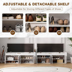 White 47.2" Entryway Shoe Bench with Side Shelves