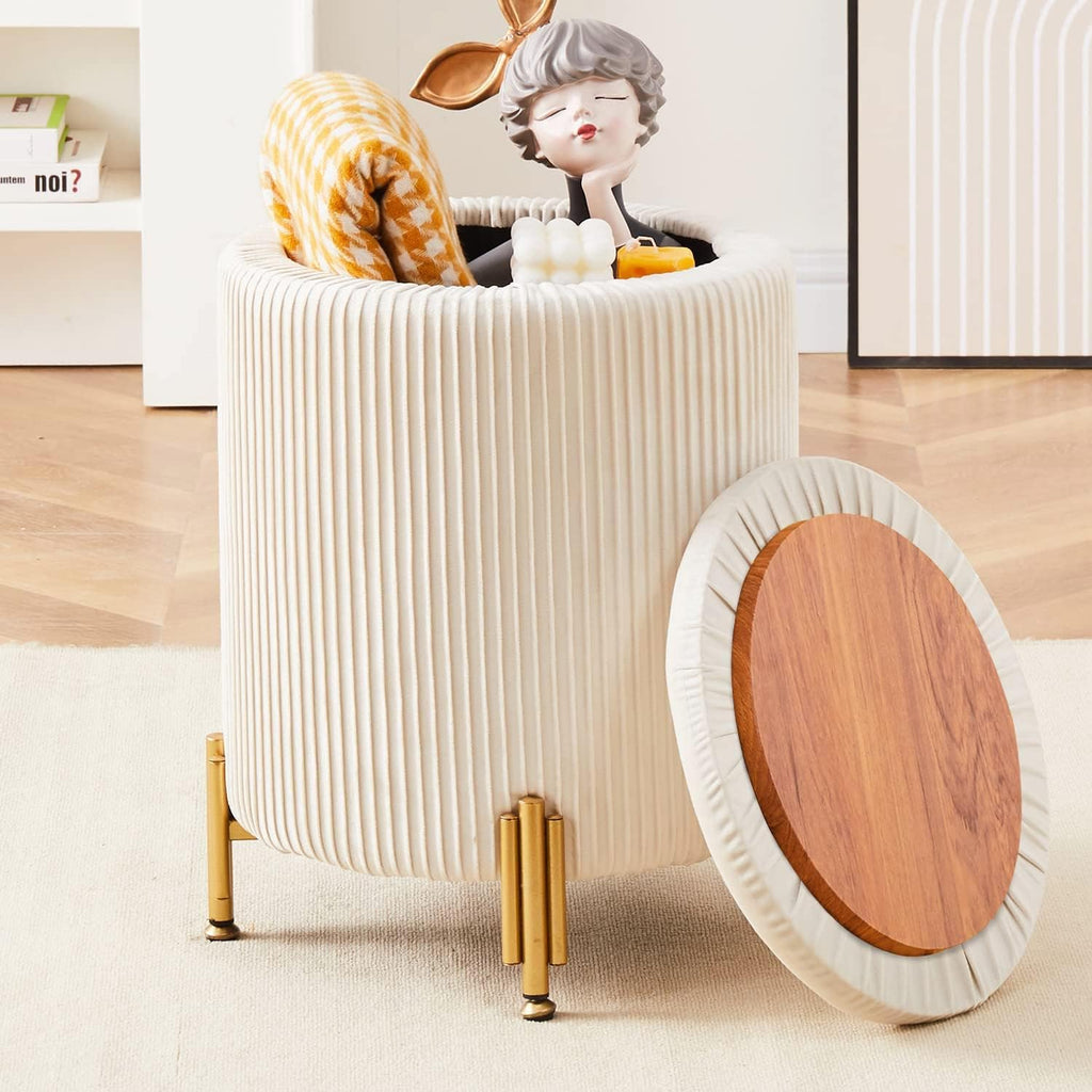 Velvet Storage Ottoman with Metal Legs