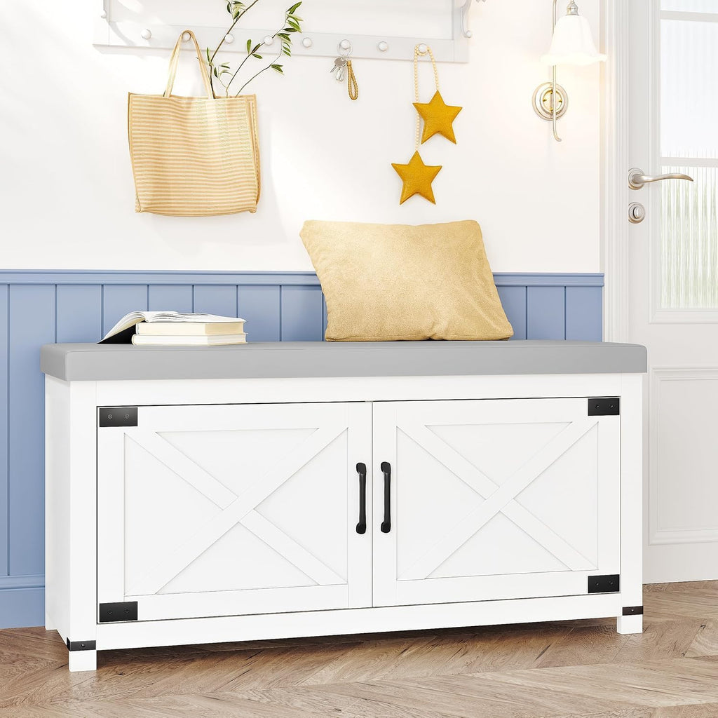 39.4" Shoe Bench with Padded Seat & Doors
