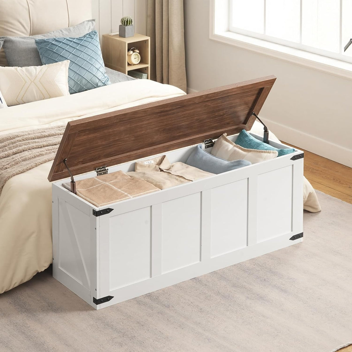 White‑Walnut Large Farmhouse Storage Chest Bench