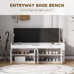 White 47.2" Entryway Shoe Bench with Side Shelves
