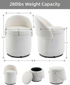 White Sherpa Swivel Vanity Storage Stool