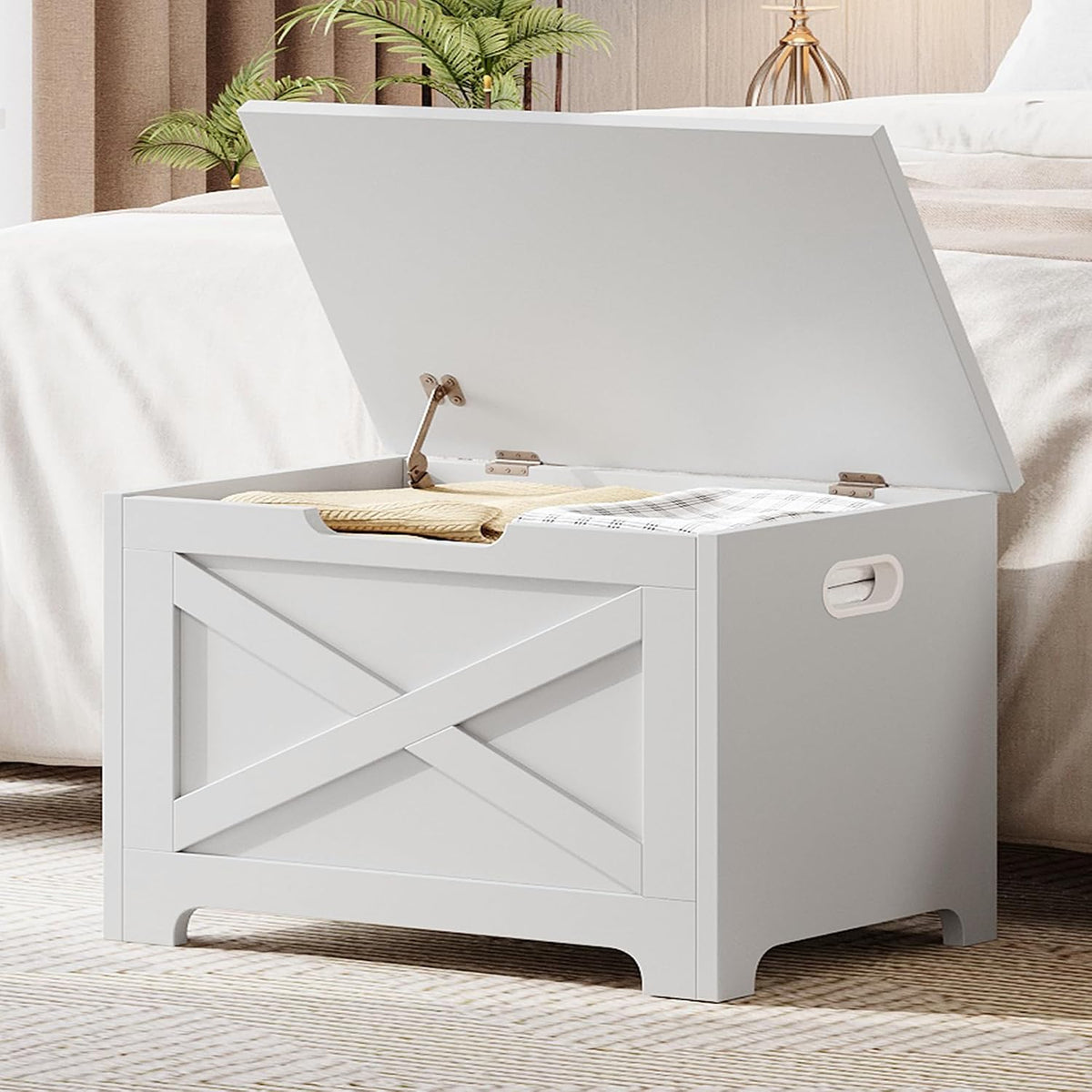 23.6" Wooden Storage Chest Bench with Safety Hinge
