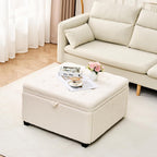 White 30" Square Storage Ottoman Coffee Table