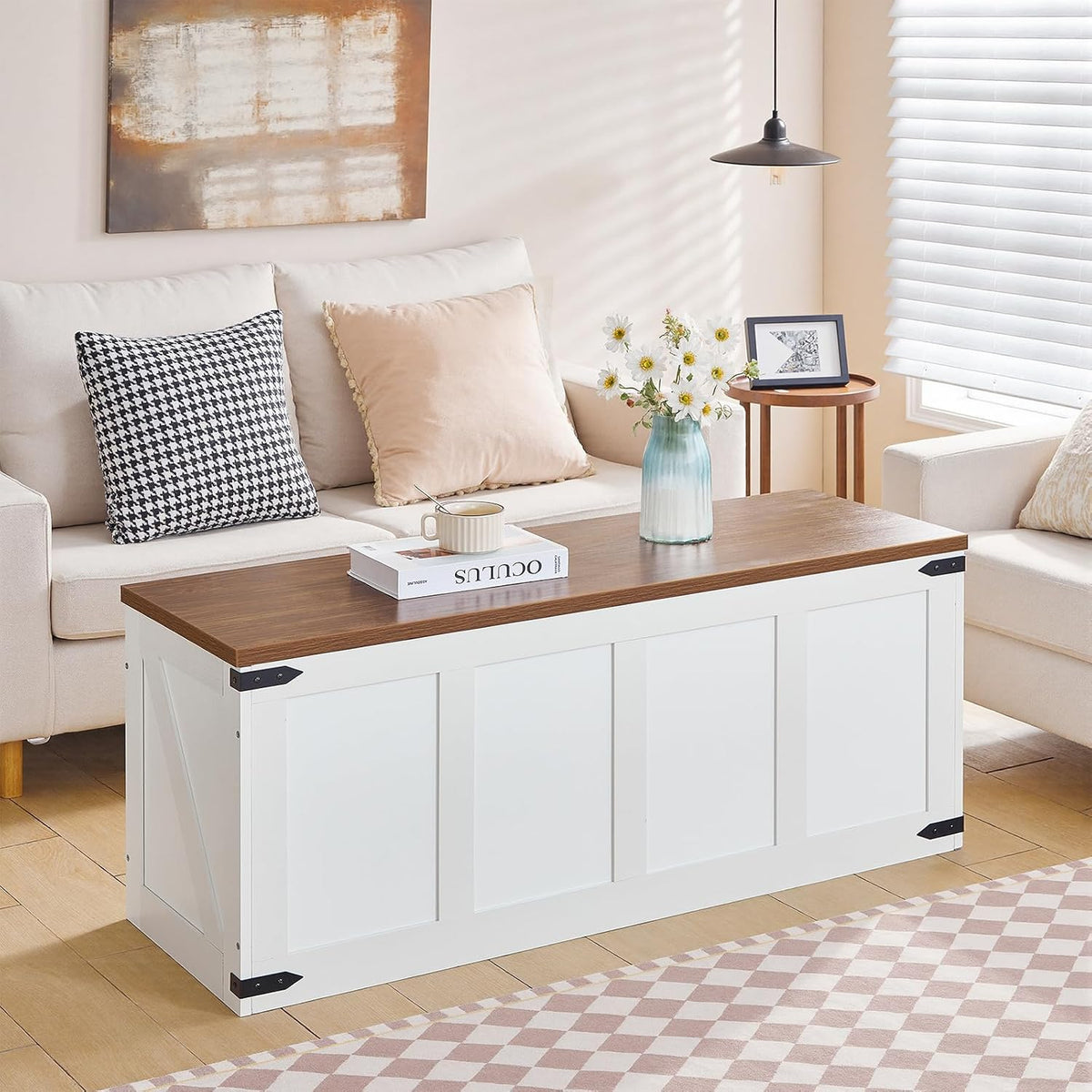 White‑Walnut Large Farmhouse Storage Chest Bench