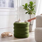 Round Velvet Storage Ottoman, Green
