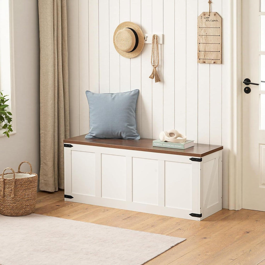 White‑Walnut Large Farmhouse Storage Chest Bench