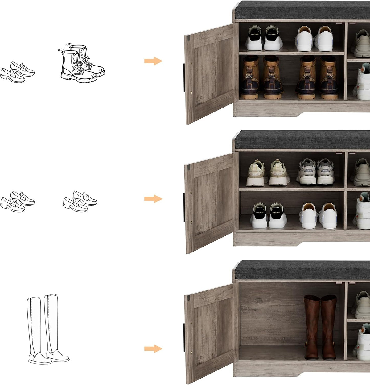 Shoe Bench with 2 Doors & Padded Seat