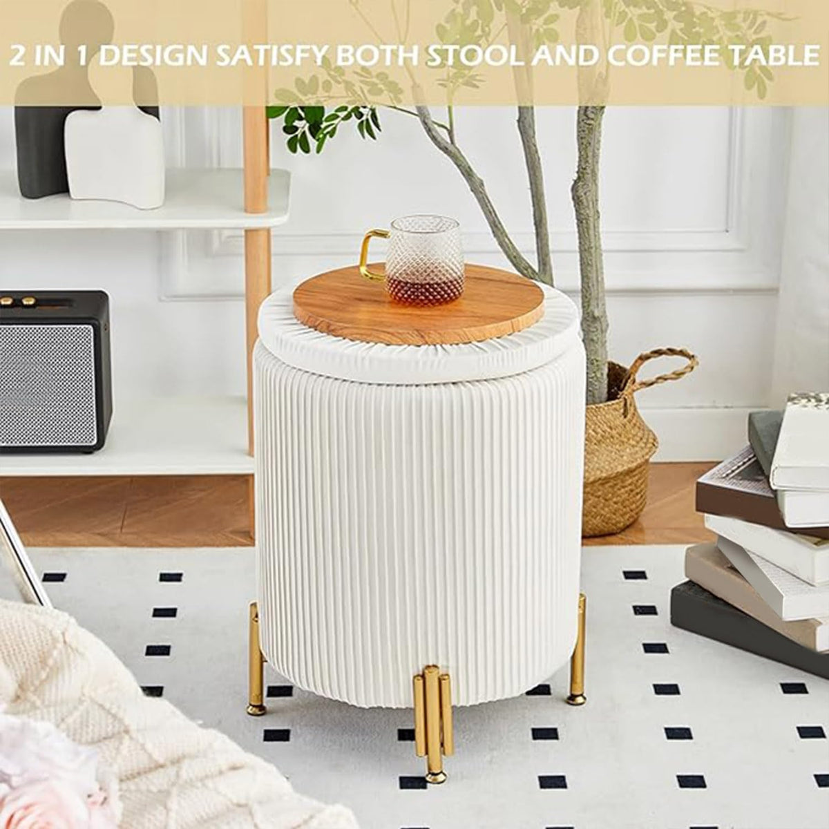 Velvet Storage Ottoman with Metal Legs