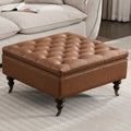 Large Brown Square PU Button Storage Ottoman