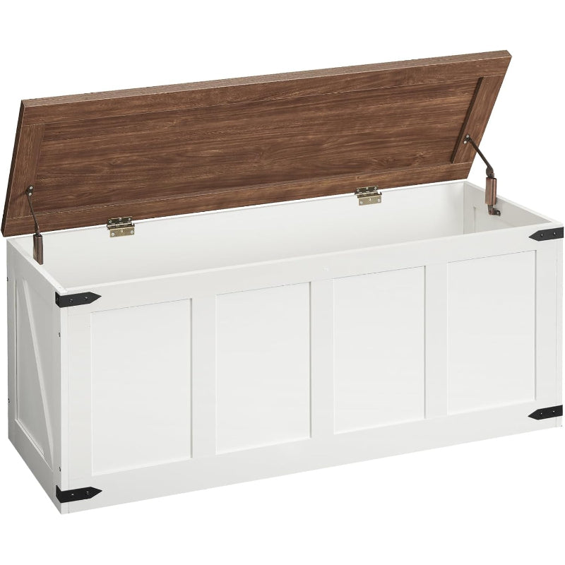 White‑Walnut Large Farmhouse Storage Chest Bench