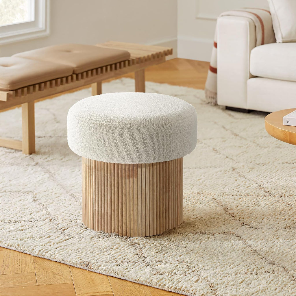 Small Fluted‑Wood Base Padded Storage Ottoman