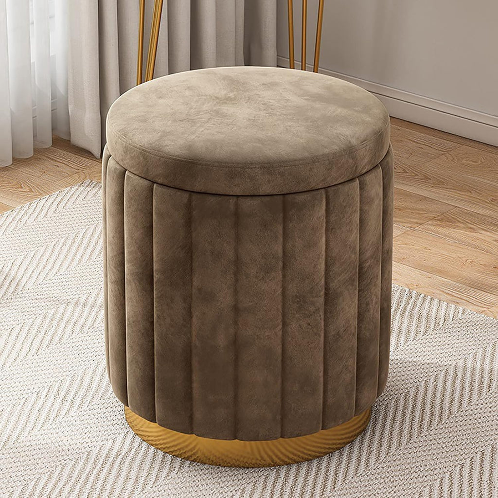 Round Velvet Padded Storage Stool, Modern Accent Seat