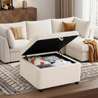 White 30" Square Storage Ottoman Coffee Table