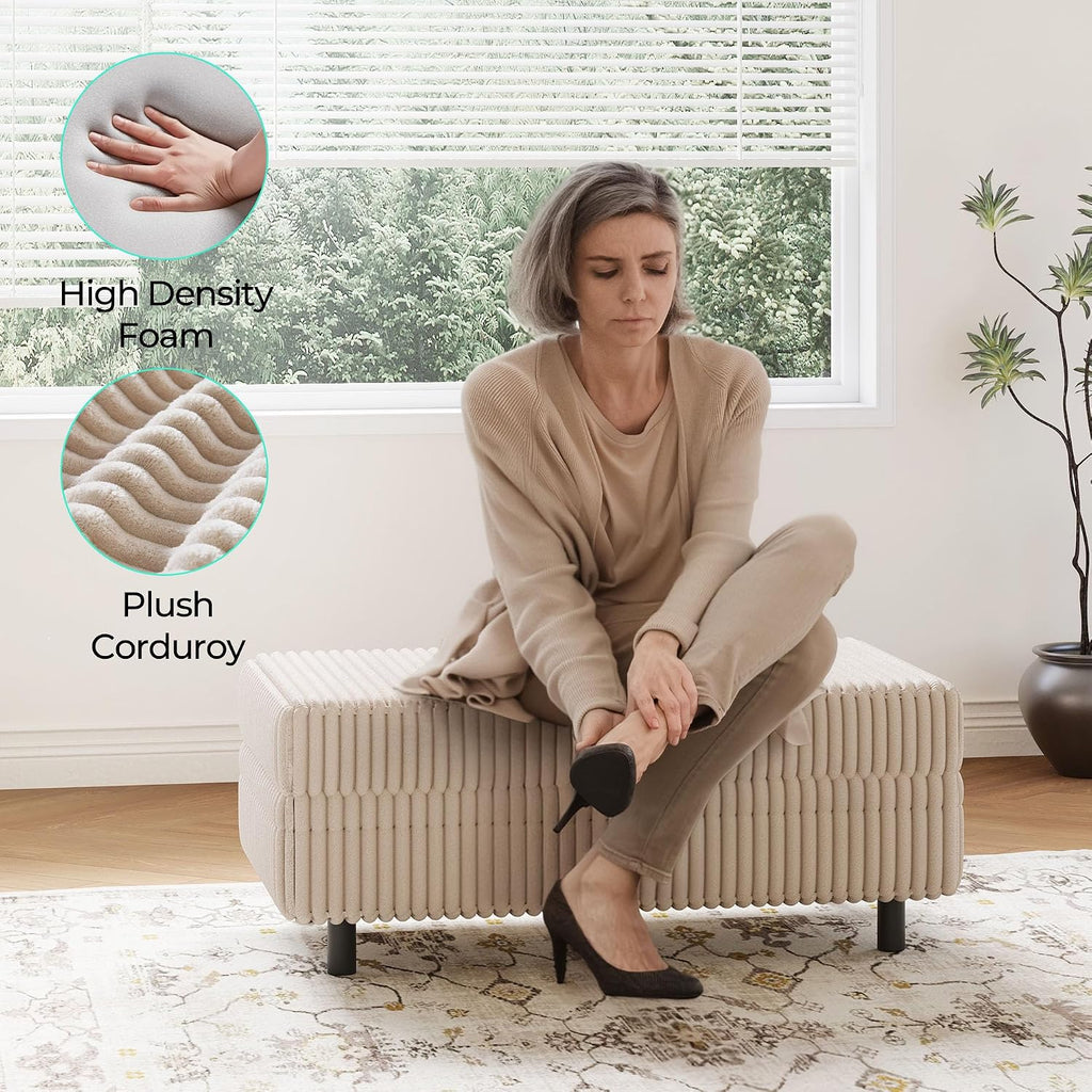 40" Corduroy Convertible Storage Ottoman Bench