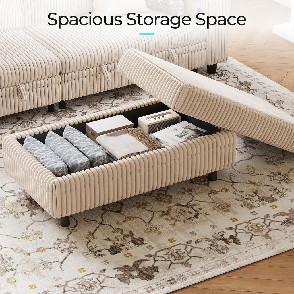 40" Corduroy Convertible Storage Ottoman Bench