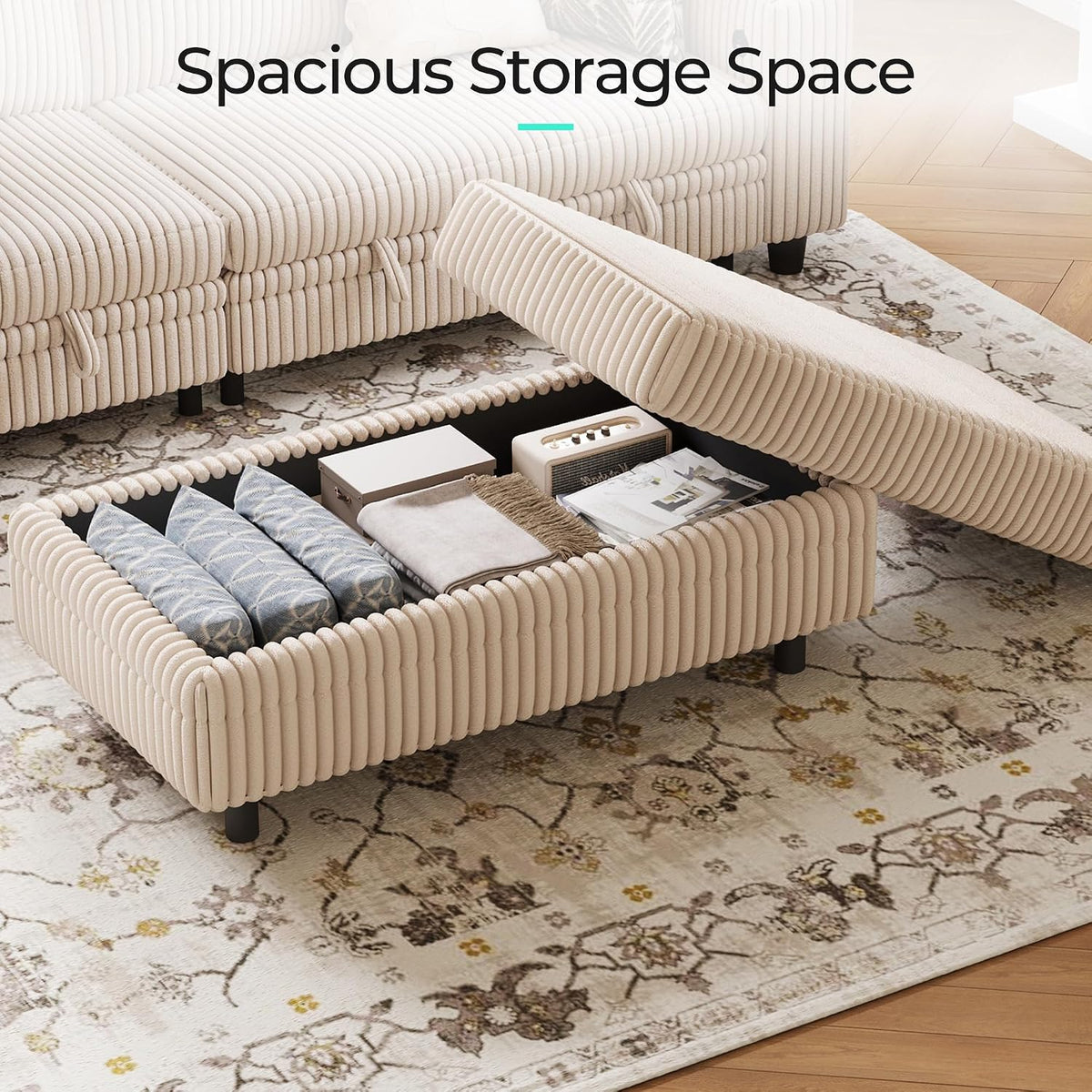 40" Corduroy Convertible Storage Ottoman Bench
