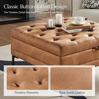 Camel Tufted Faux Leather Ottoman Bench
