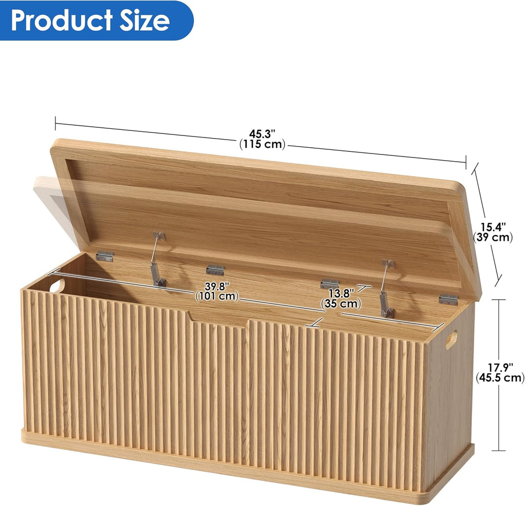 Oak 45.3" Fluted Wooden Storage Chest Bench