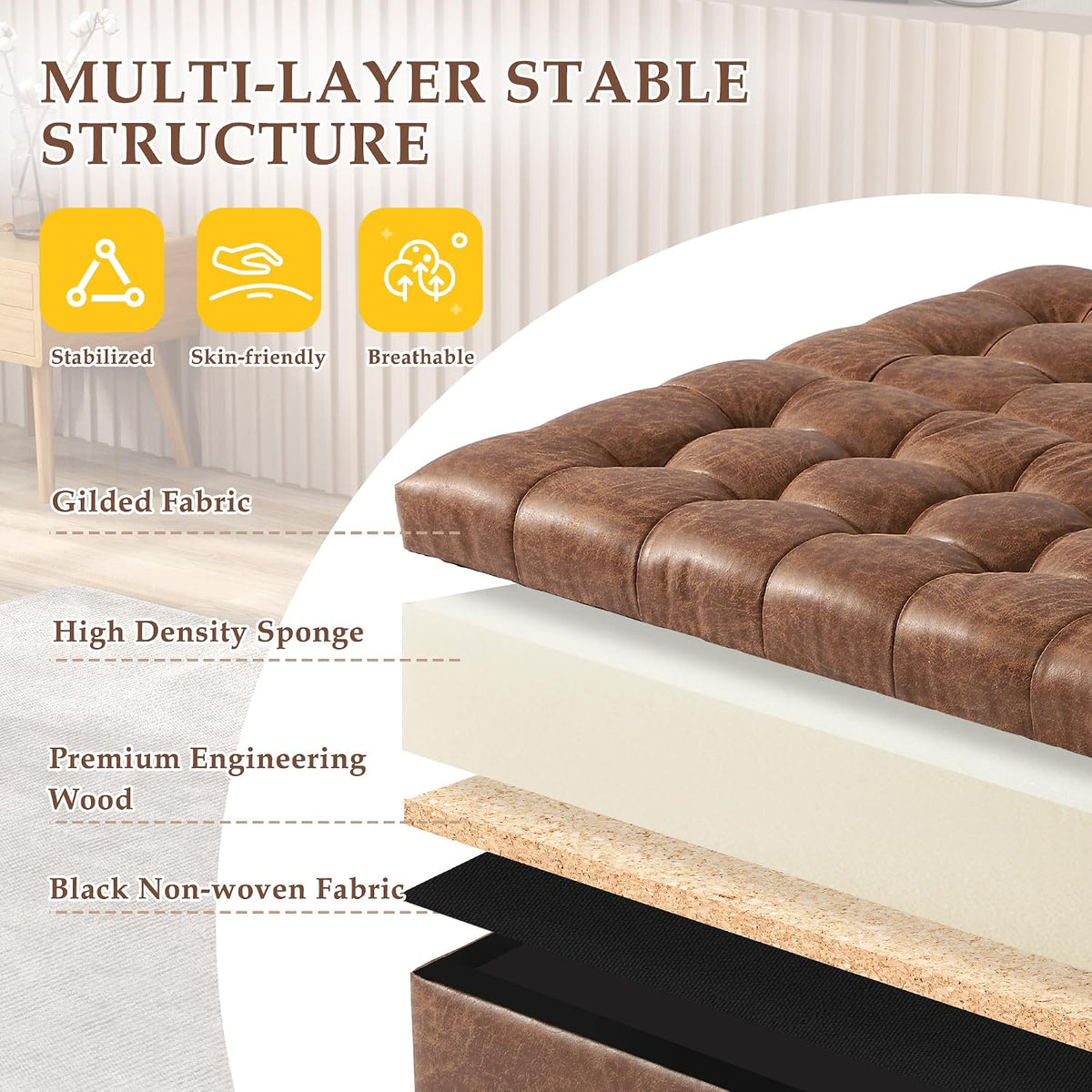36" Square Tufted Storage Ottoman with Lift Top