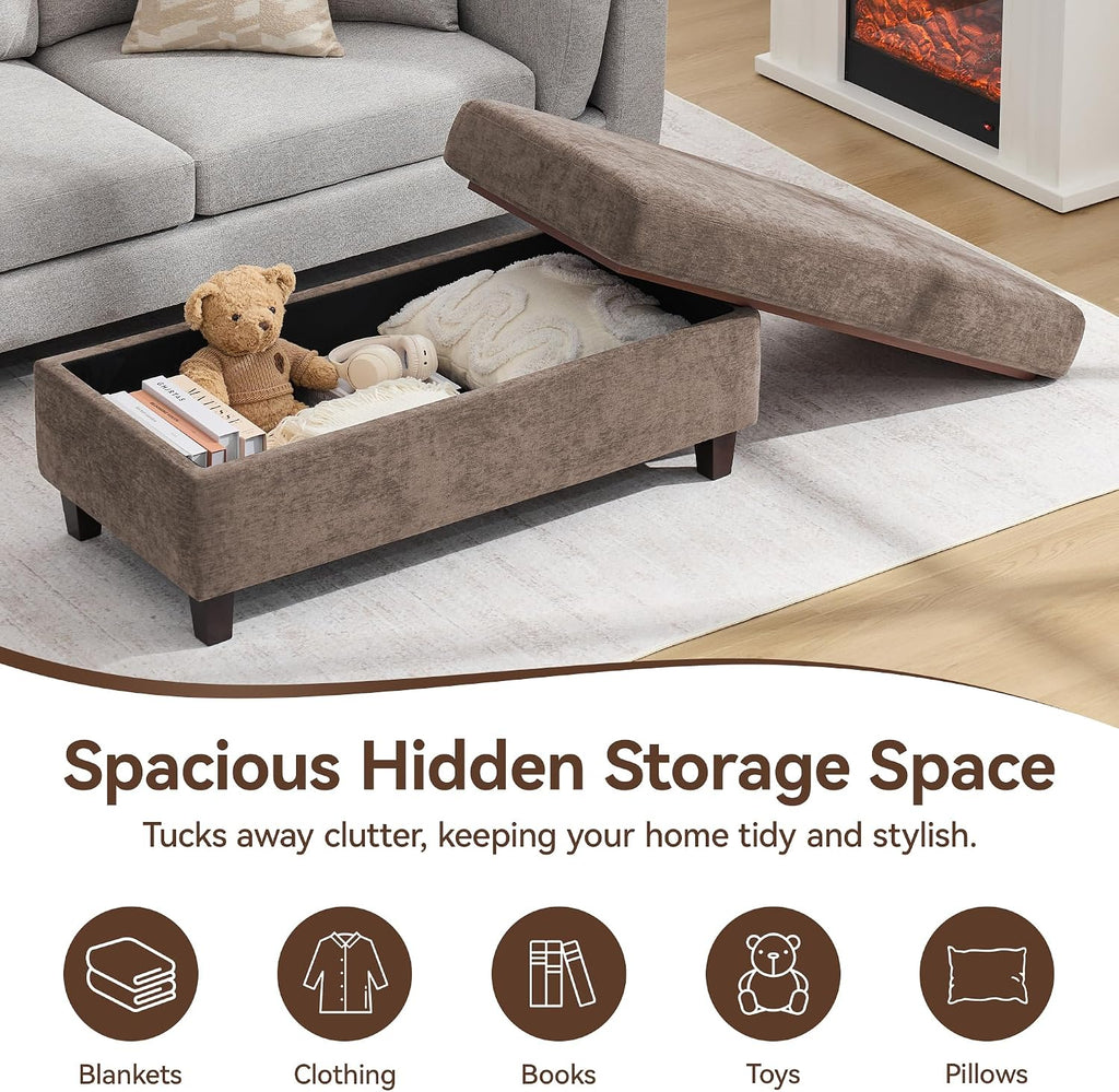 45" Storage Ottoman Bench with Wooden Tray