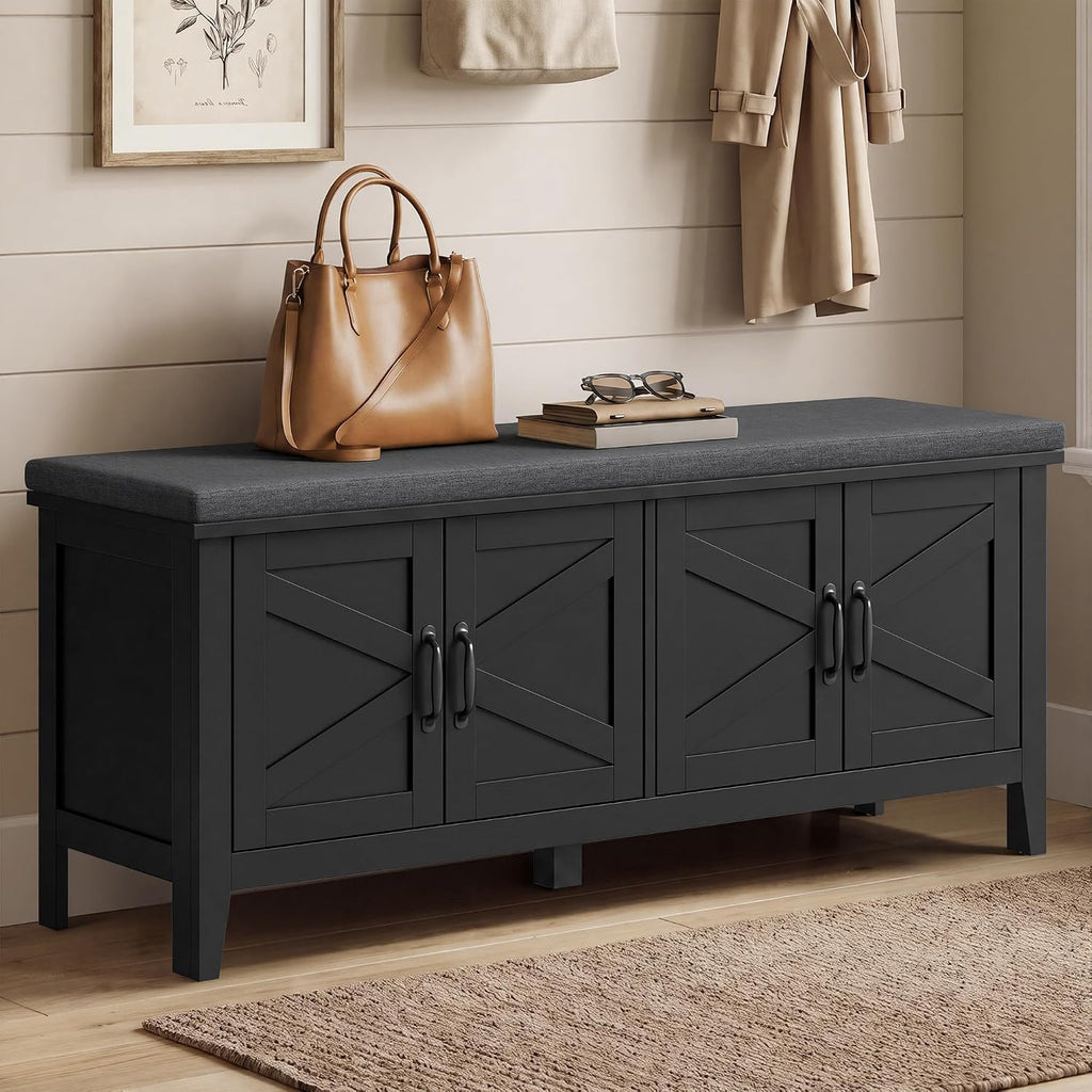 47.2" Farmhouse Entryway Shoe Bench with Cushion