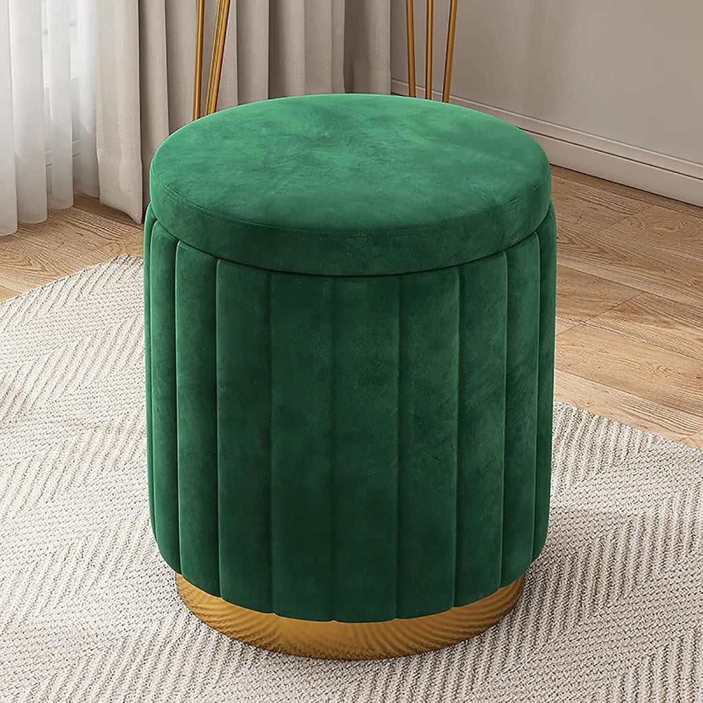 Round Velvet Upholstered Hidden Storage Stool
